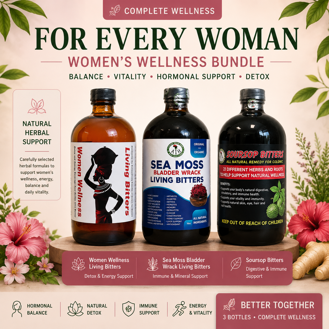 Women’s Wellness Herbal Bitters Bundle – Energy, Balance & Total Body Support (3 Bottles)